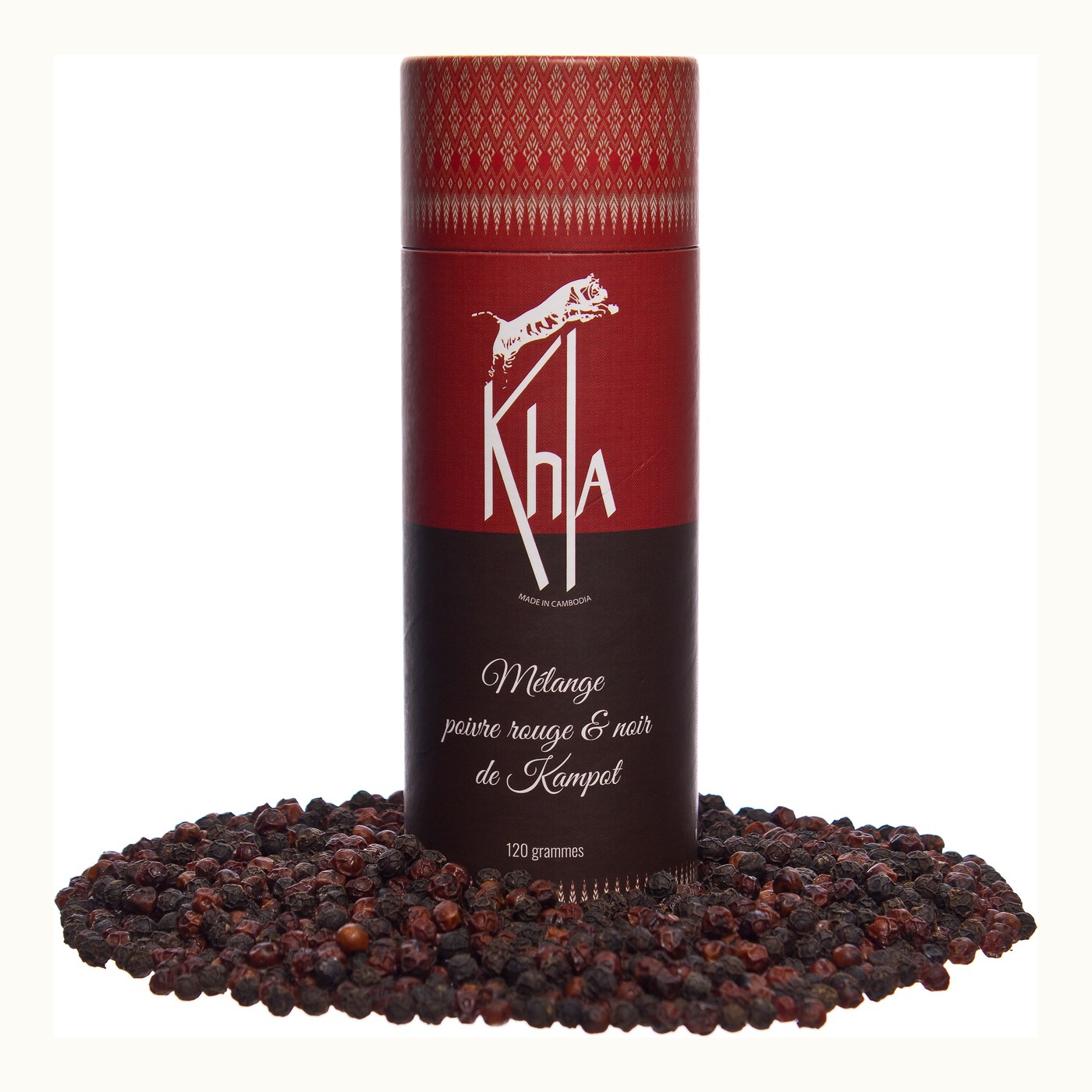 Organic black and red Kampot pepper, 120 g tube