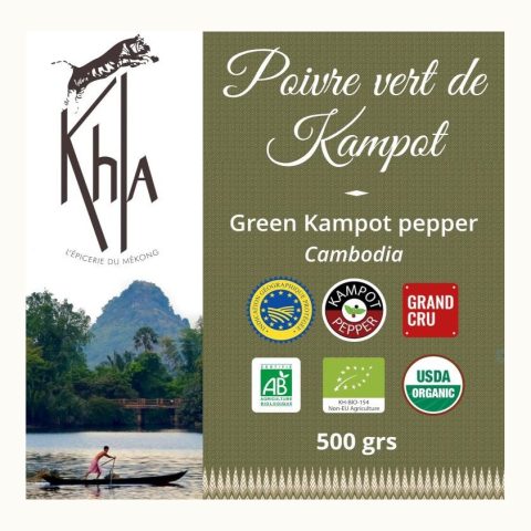 Organic green Kampot pepper PGI, 500 g kraft bag
