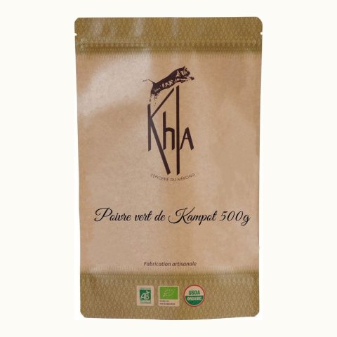Organic green Kampot pepper PGI, 500 g kraft bag