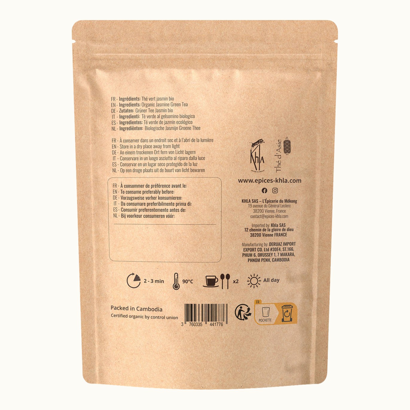 Organic jasmine green tea, 80 g kraft bag