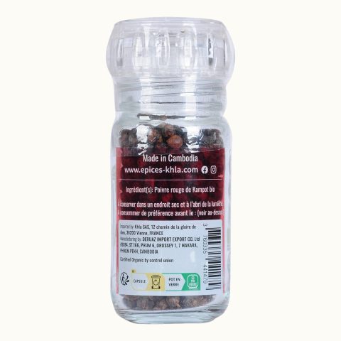 Organic red Kampot pepper PGI, 45 g mill refill
