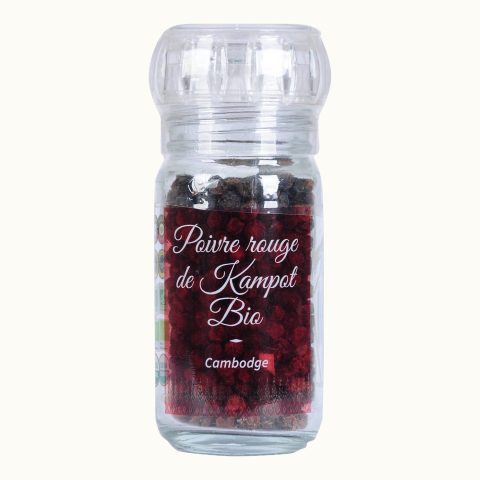 Organic red Kampot pepper PGI, 45 g mill refill
