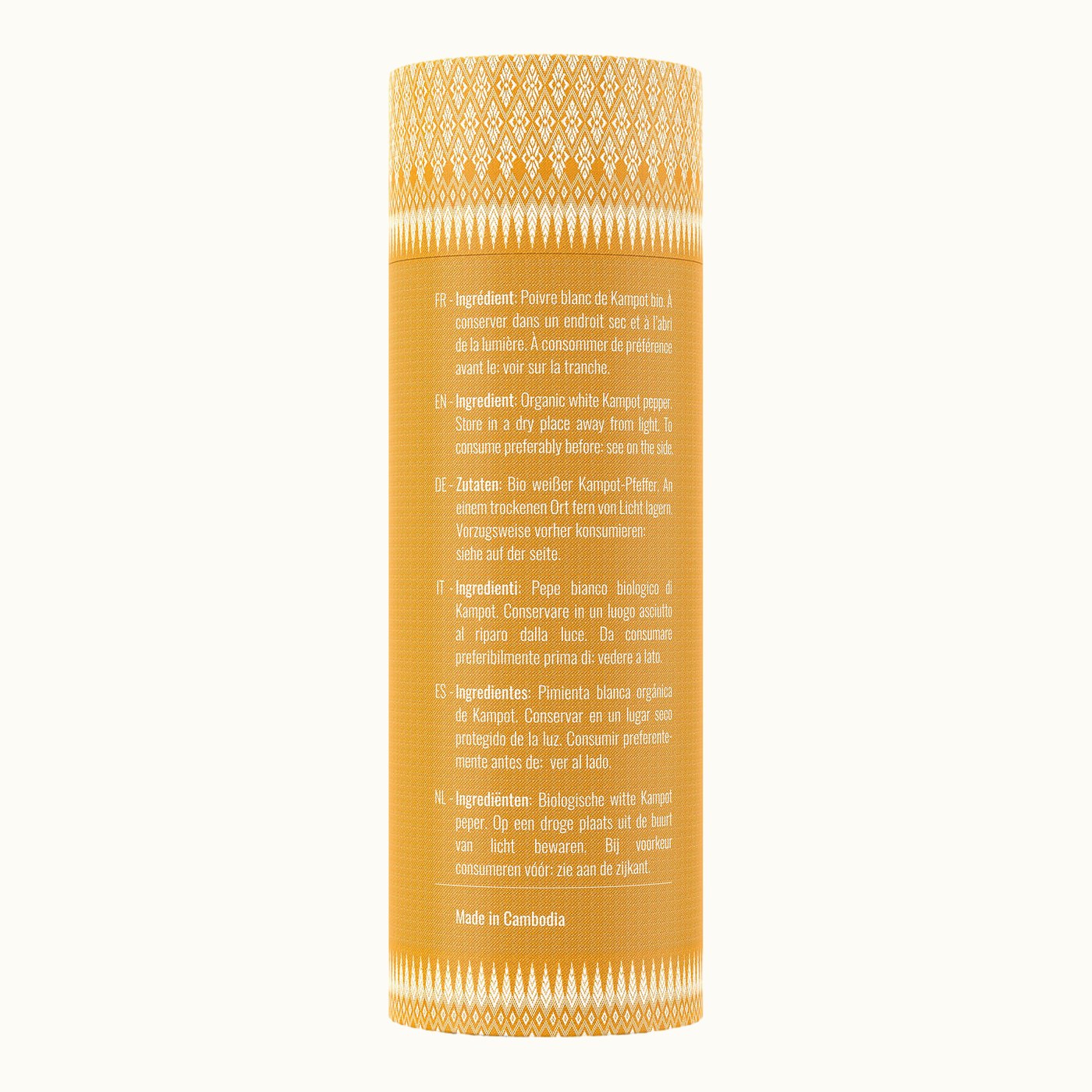 Organic white Kampot pepper PGI, 120 g tube