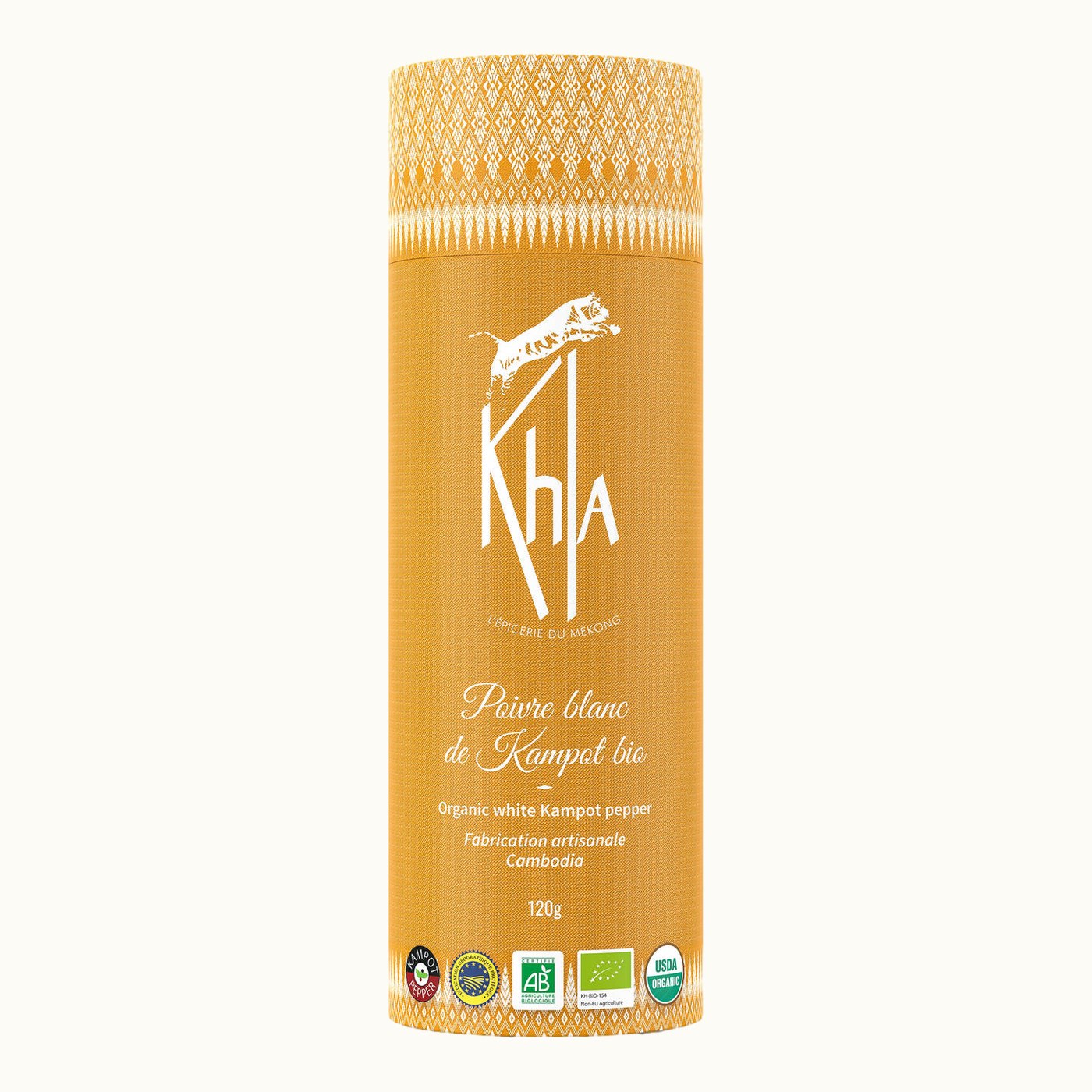 Organic white Kampot pepper PGI, 120 g tube